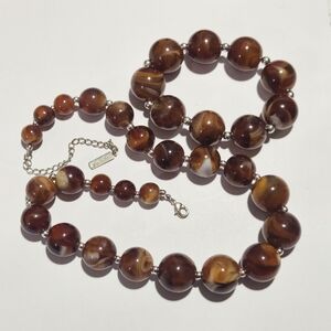 Apostrophe Marbled Brown Necklace and Matching Bracelet